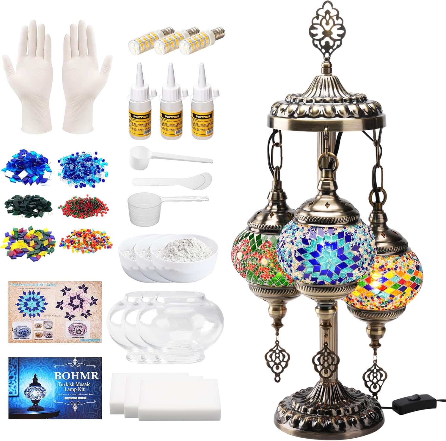 Art Craft Kit - DIY 3구 터키 모자이크 램프 키트,
