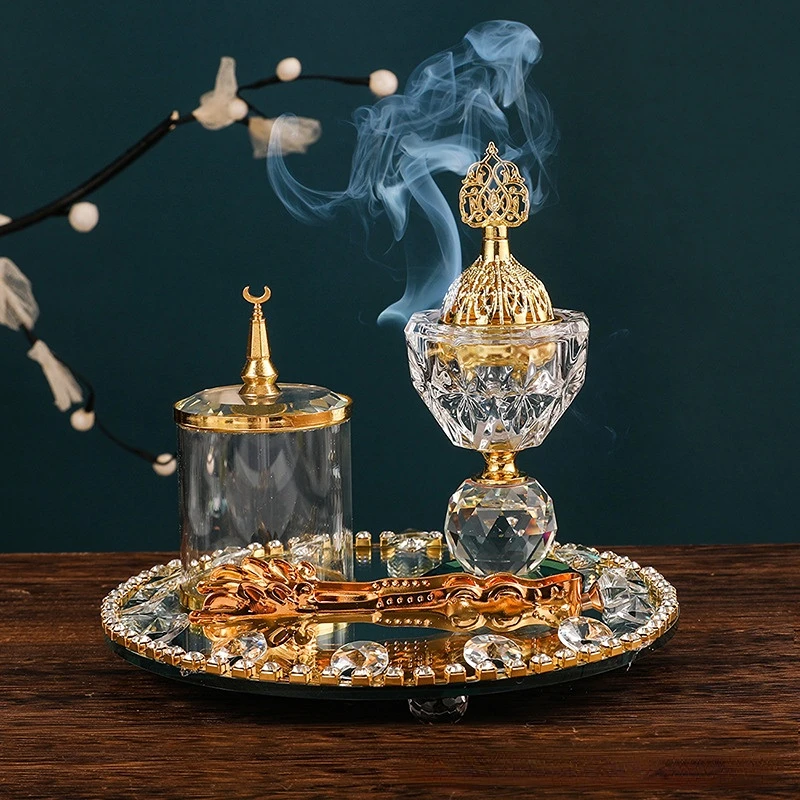 Art Craft Decoration Ideas - 라운드 골드 크리스탈 향로 세트 중동