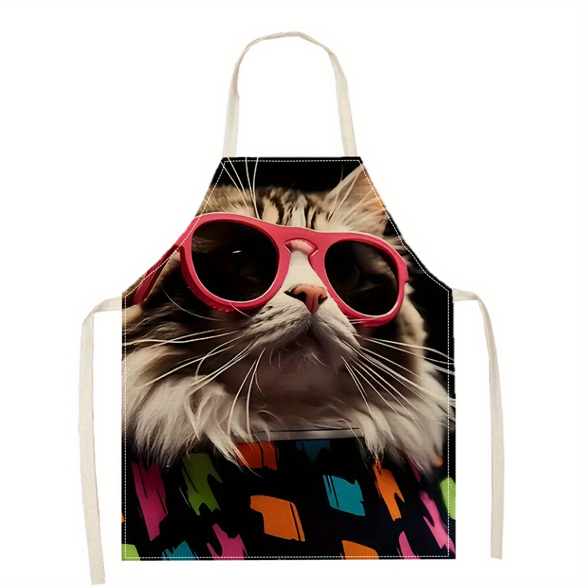 린넨 앞치마 재미있는 고양이 선글라스 프린트 주방 요리 - Art And Craft Sunglasses 리뷰 및 가격