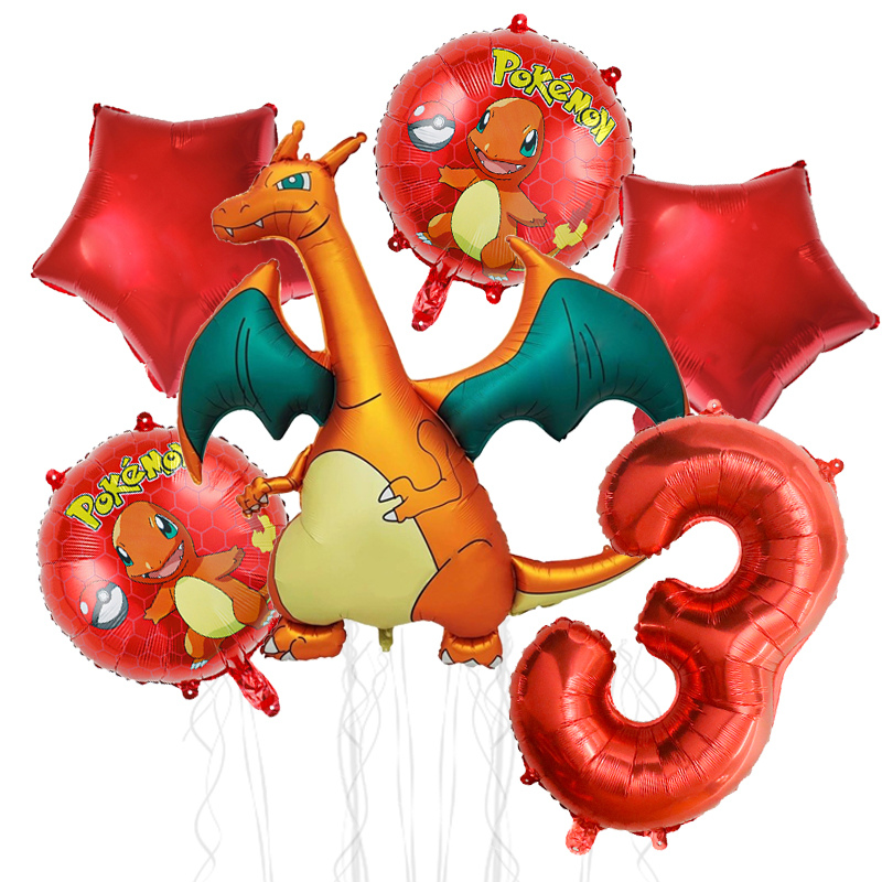 6개 포켓몬 생일 장식 숫자 풍선 세트 빨간 공룡 호일 - Art Craft Dinosaur 리뷰 및 가격